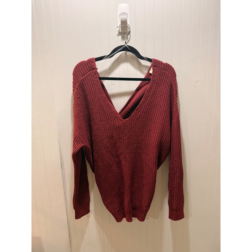 Harper Heritage Francescas Burgundy Twist Knot Back Ribbed Knit Sweater S NWT